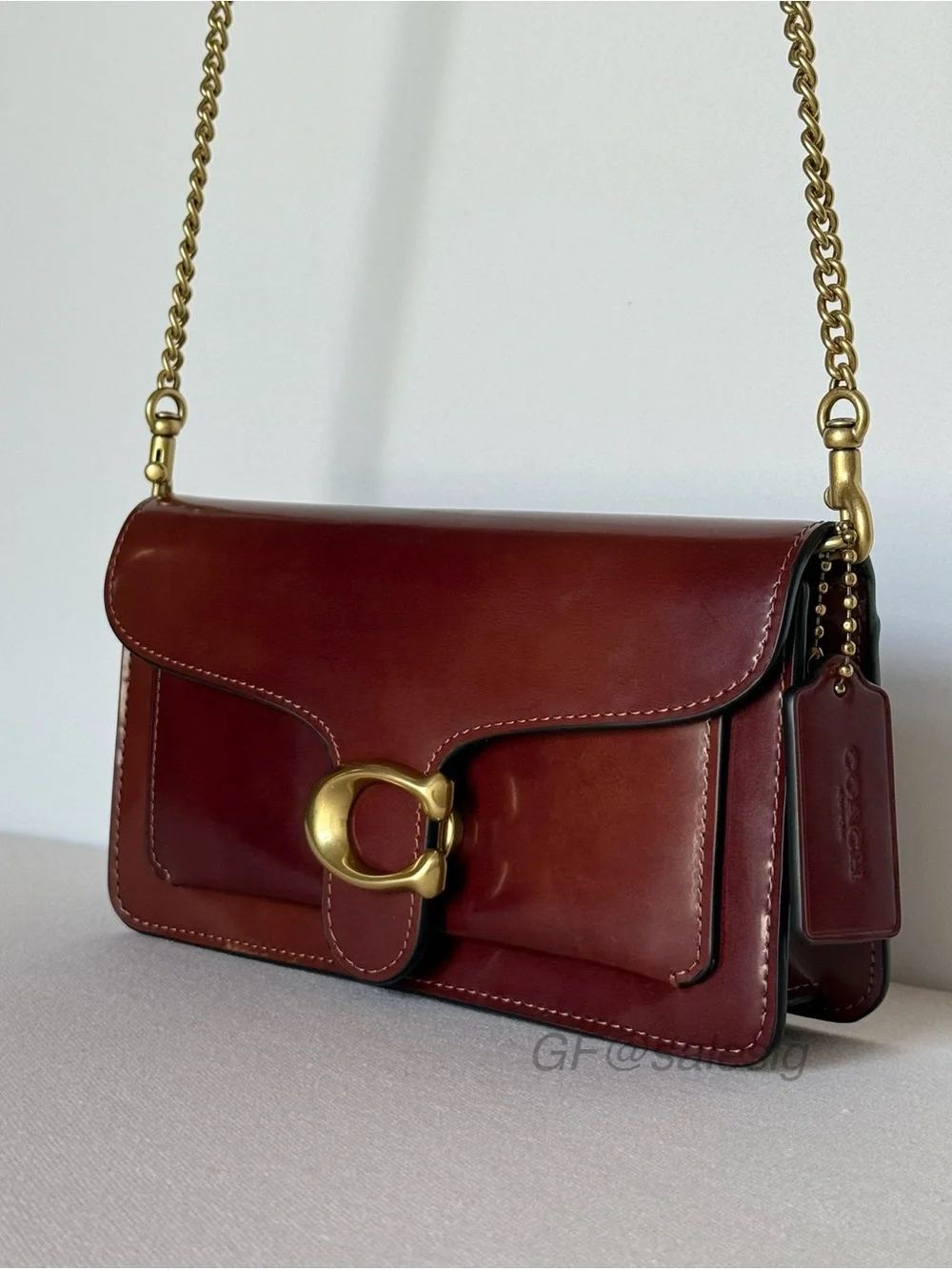 NWT Coach Tabby Chain Clutch CW554 Dark Natural Crossbody bag Burgundy
